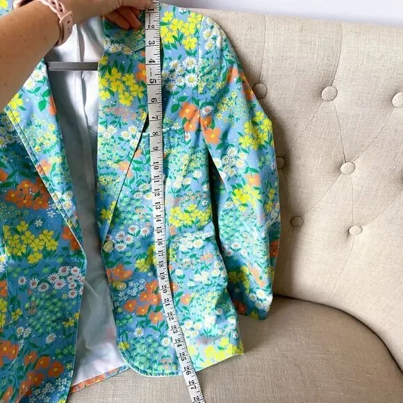 Vintage Flower Power Blue Orange Cotton Blazer Size Small - Picture 11 of 12